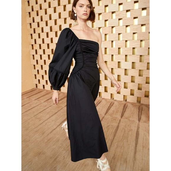 Ulla Johnson Fiorella One Shoulder Midi Dress 2 Black NEW - Picture 7 of 7